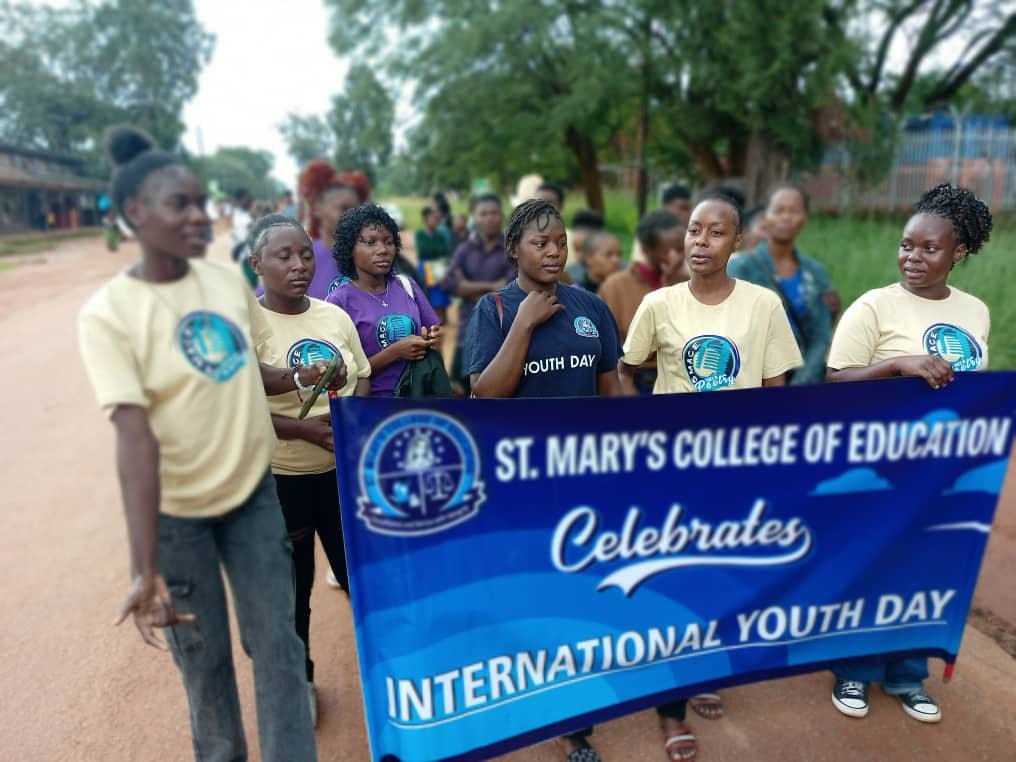 Students marching for International Youth Day